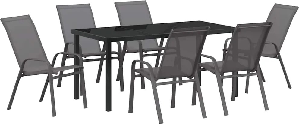 vidaXL Kert étkező szett 7 pcs Szürke és fekete Porfestett acél