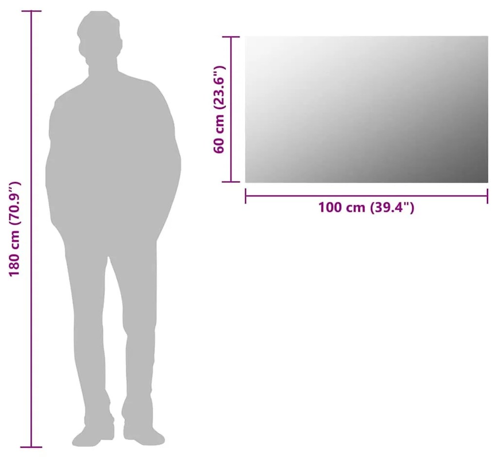 keret nélküli üveg tükör 100 x 60 cm