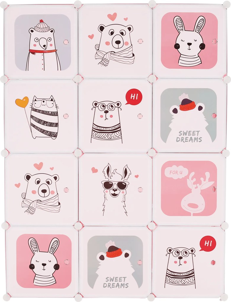 Gyerek moduláris szekrény, rózsaszín/gyerek minta, NURMI