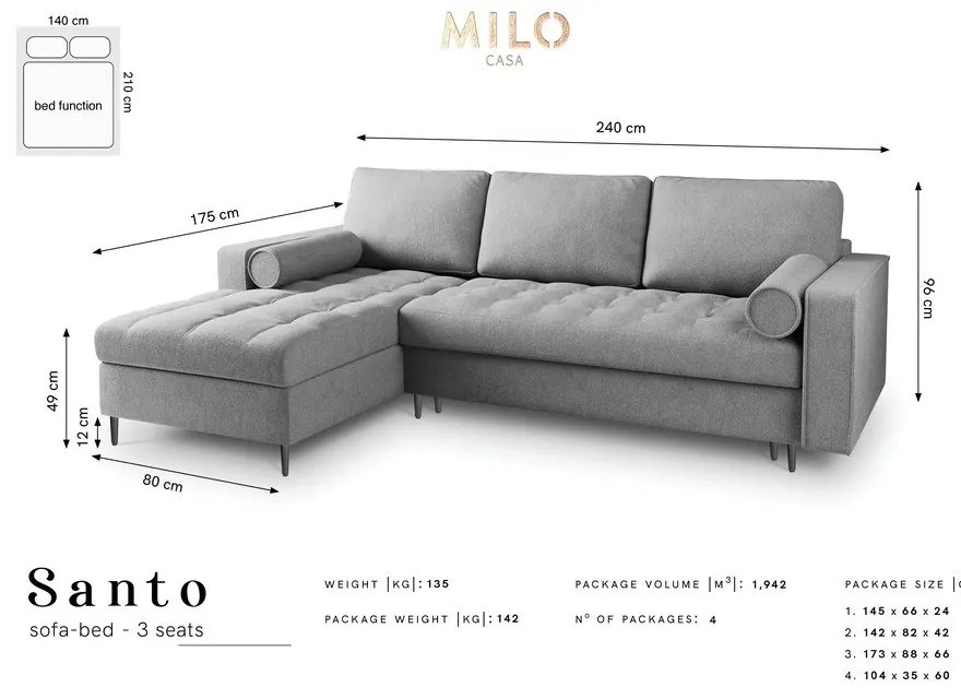 Santo világosbézs kinyitható sarokkanapé, bal oldali - Milo Casa