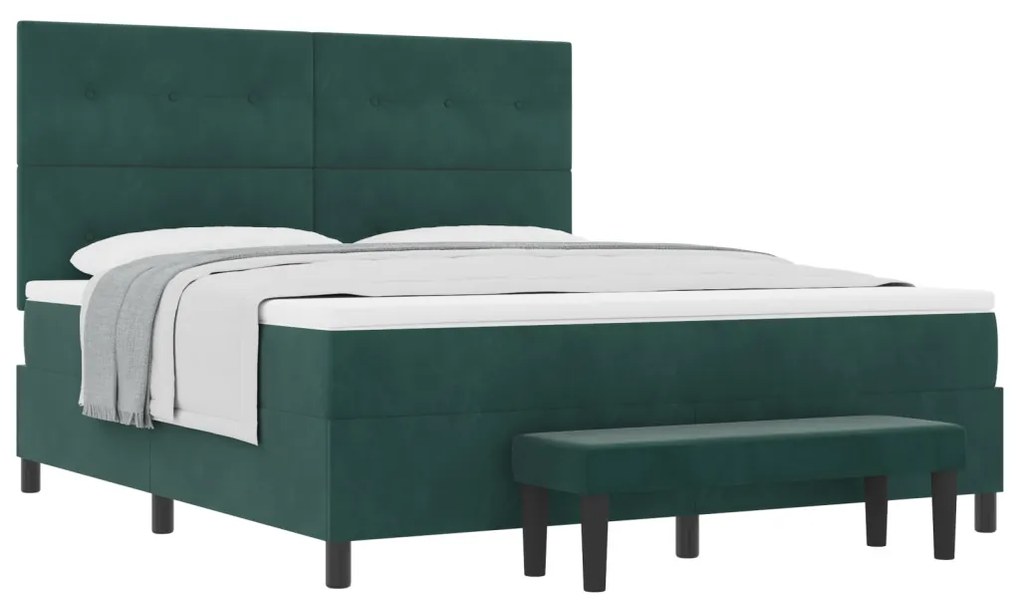 Box spring ágy matraccal és paddal, sötét zöld, 180x200 cm, bársony