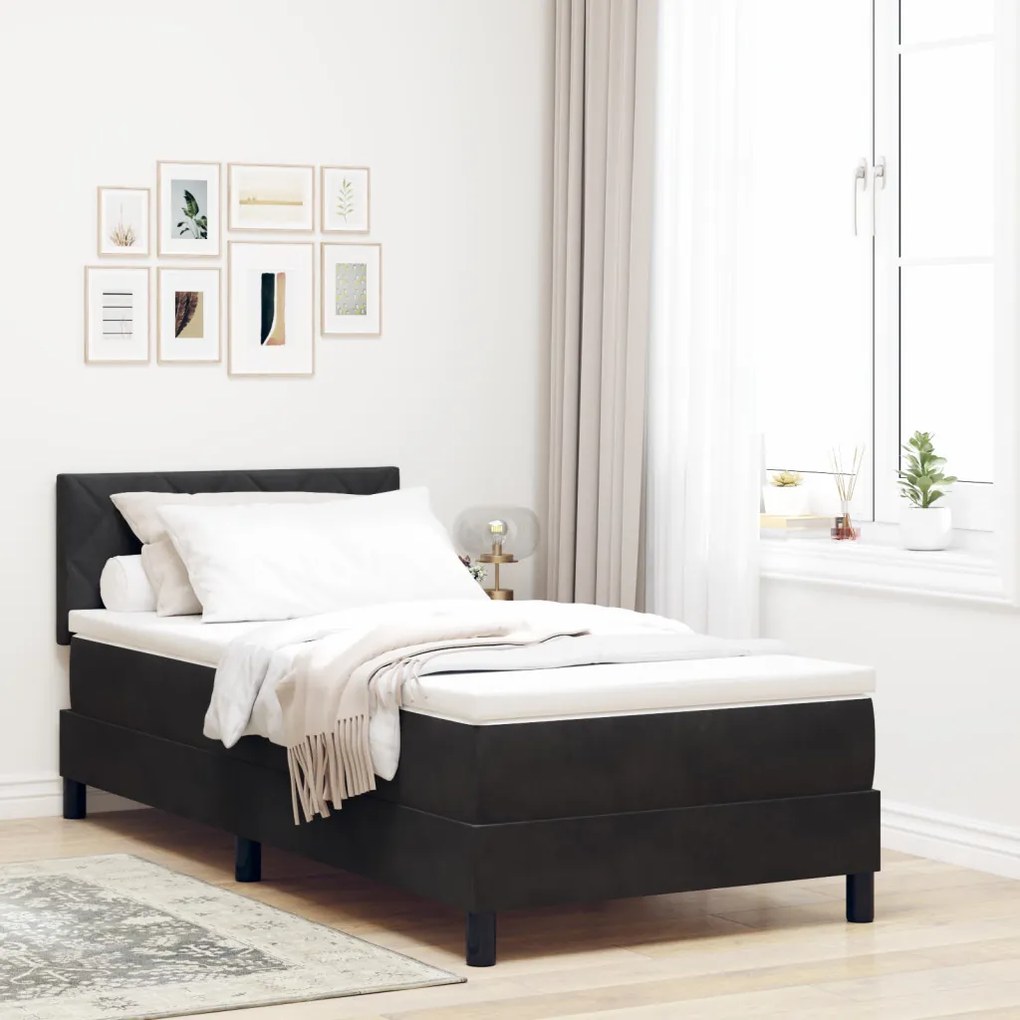 Boxspring Ágy Matraccal és LED Fekete 90x200 cm Bársony