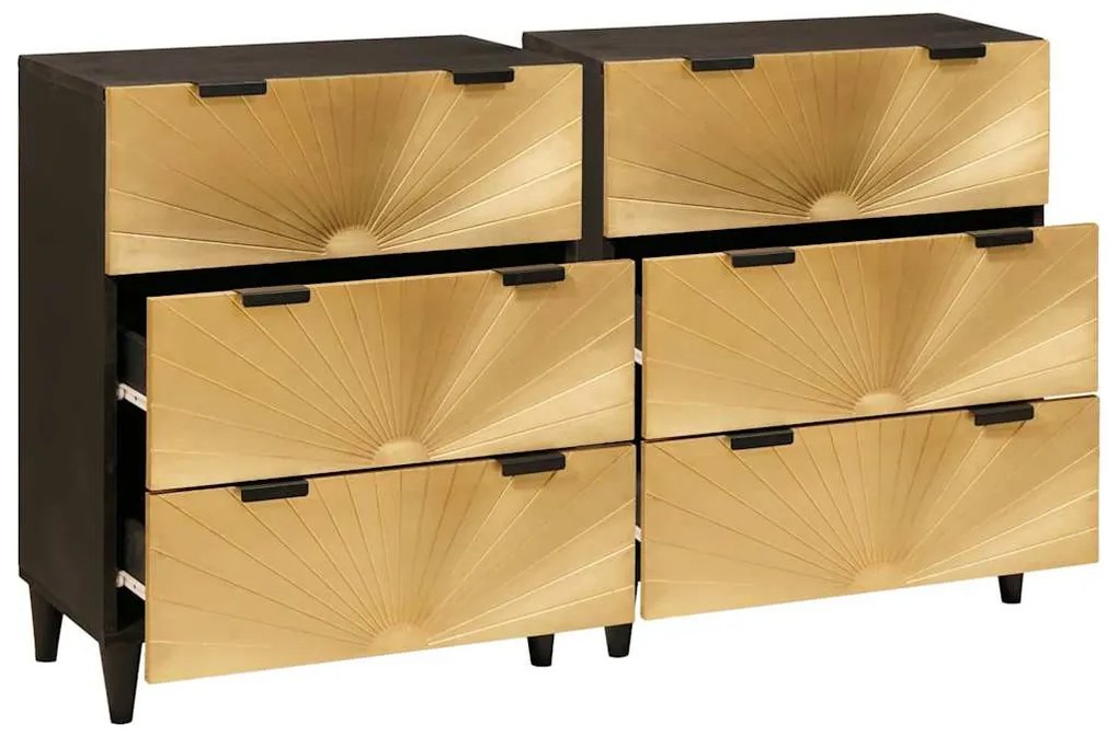 Széf 2 pcs Fekete és Arany 60 x 33 x 75 cm tömör mangófa