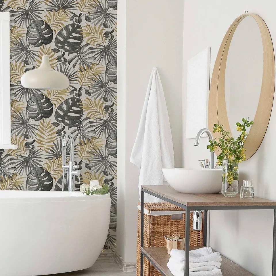Arthouse Signature 2 Jungle Wall arany-fekete leveles texturált vinyl tapéta – 297105