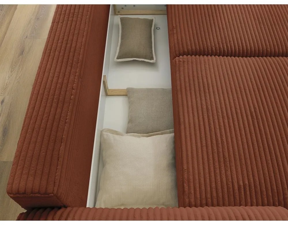 Téglavörös kordbársony kinyitható kanapé 257 cm Lucien – Bobochic Paris