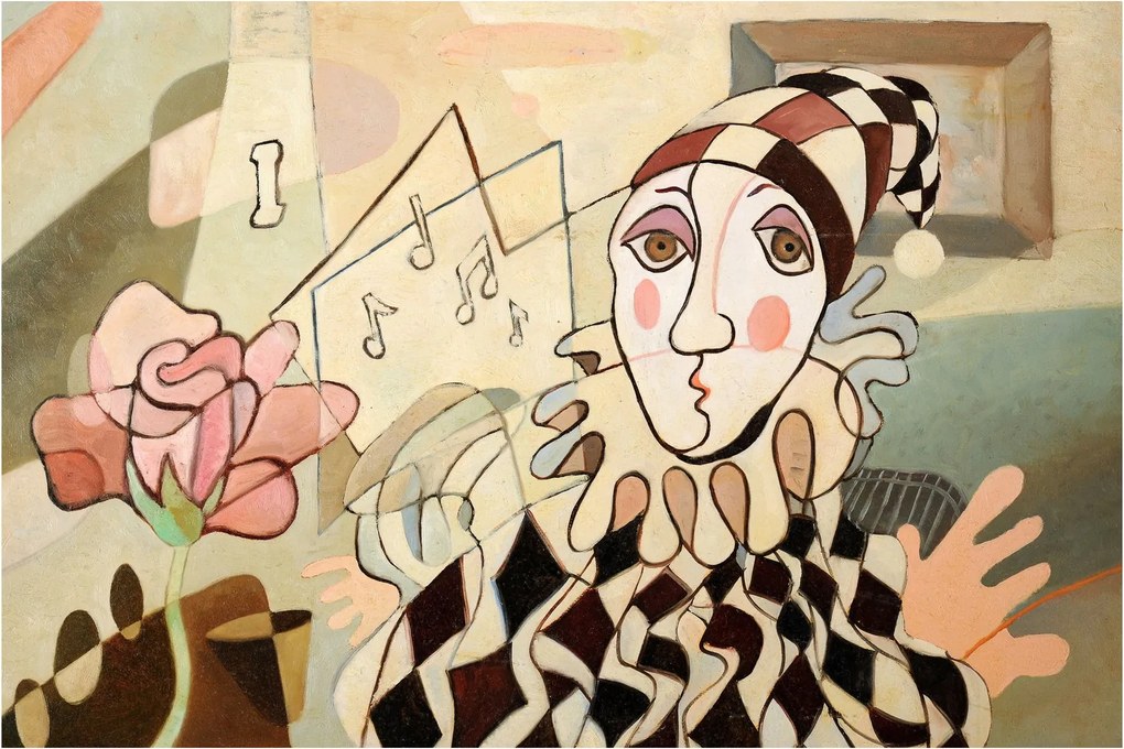 Kép - kubizmus -harlequin and rose (90x60 cm)