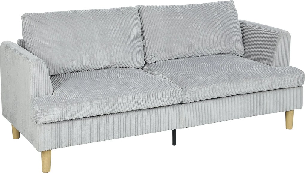 HOMCOM 3 személyes kartámaszos kordszövet kanapé, zsebrugós ülés, nappaliba vagy hálószobába — 188 x 80 x 86 cm, világosszürke | Aosom