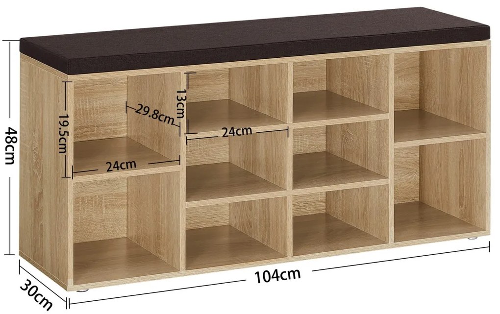 Cipőtartó paddal és barna ülőfelülettel WESO SONOMA 104x30x48 cm