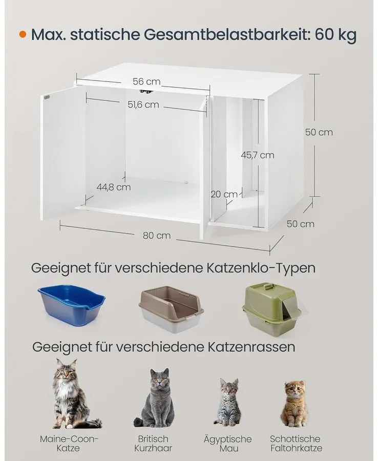 SONGMICS macskaalom-szekrény hófehér színben