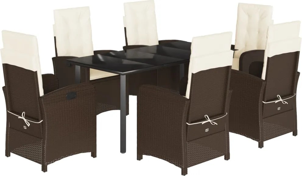 vidaXL 7 részes barna polyrattan kerti étkezőgarnitúra párnával
