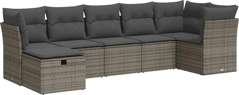 vidaXL 7 részes szürke polyrattan kerti ülőgarnitúra párnákkal