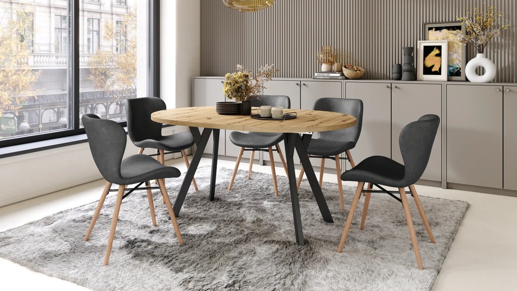 Mazzoni ALMO Artisan tölgy/fekete lábak - BŐVÍTHETŐ KEREK ASZTAL Y ALAKÚ LÁBAKKAL LOFT/IPARI STÍLUSÚ NAPPALIBA/ÉTKEZŐBE