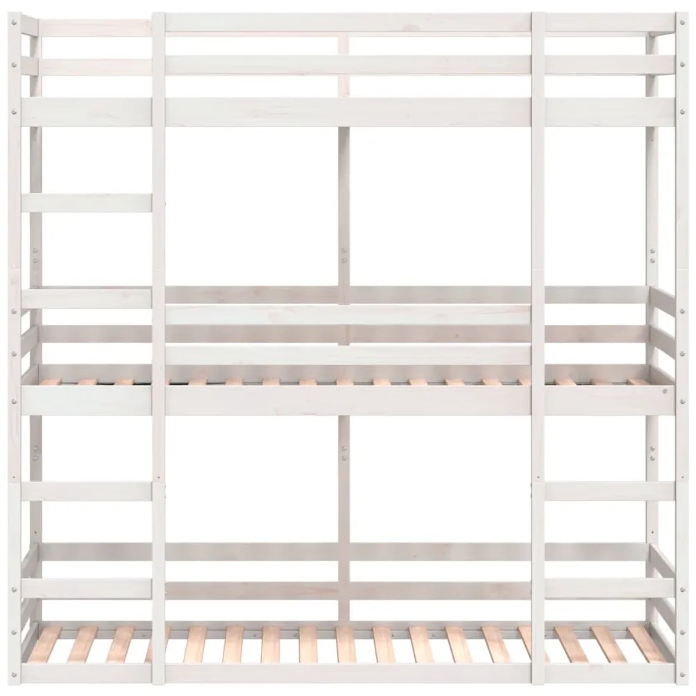 fehér tömör fenyőfa hármas emeletes ágy 80 x 200 cm