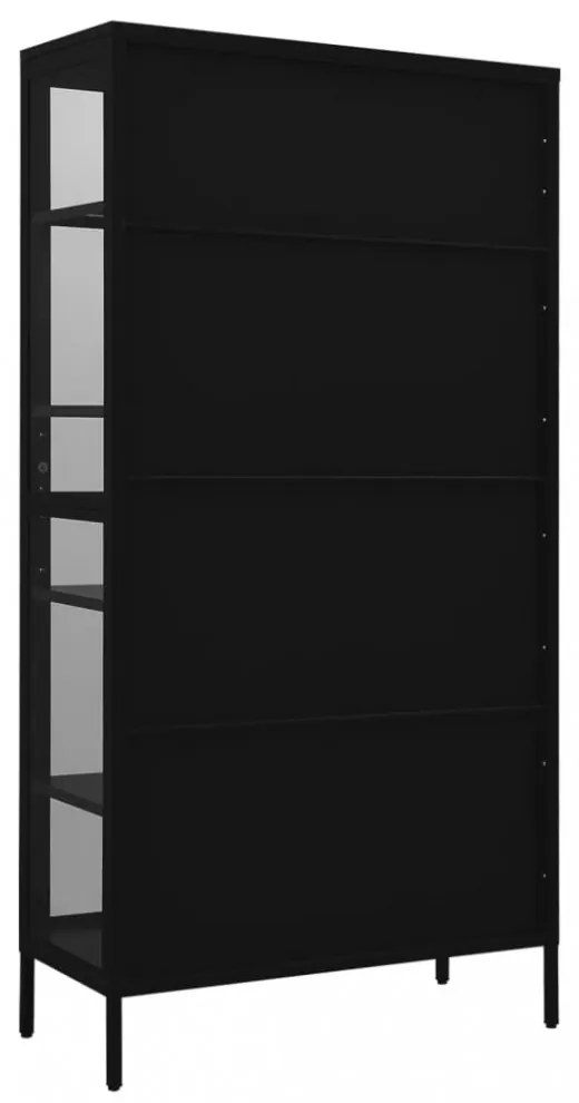 fekete acél és edzett üveg vitrin 90 x 40 x 180 cm