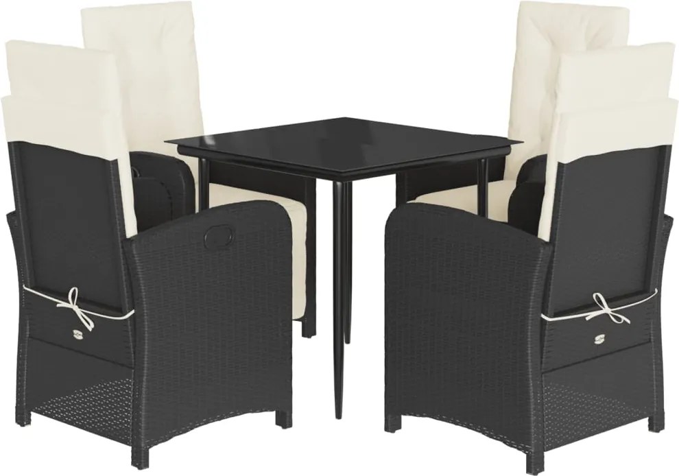 vidaXL 5 részes fekete polyrattan kerti étkezőgarnitúra párnákkal