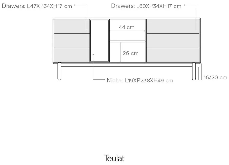Sötétszürke alacsony komód 180x76 cm Corvo - Teulat