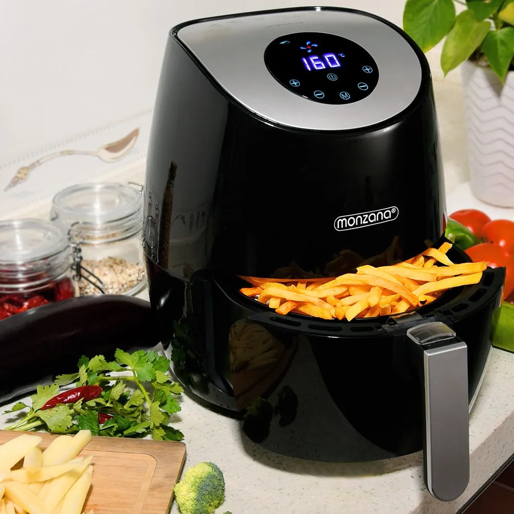 monzana® Forrólevegős fritőz FRYER 1 black - 9 az 1-ben érintőképernyővel 1485 W 3,6 l
