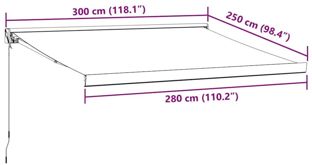 barna kézzel kihúzható napellenző 300 x 250 cm