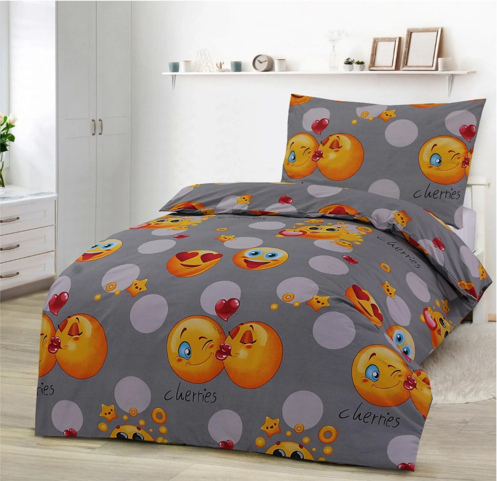 Emoji szürke pamut ágynemű DeLuxe 140x200cm