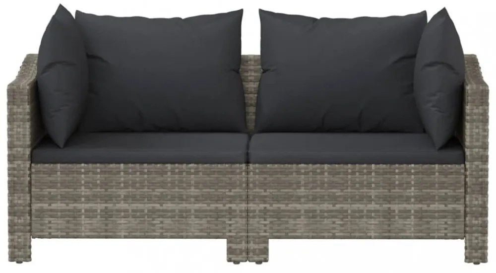 2 darabos szürke polyrattan kerti bútor szett párnákkal