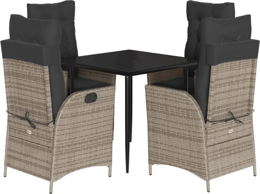 vidaXL 5 részes szürke polyrattan kerti étkezőgarnitúra párnával