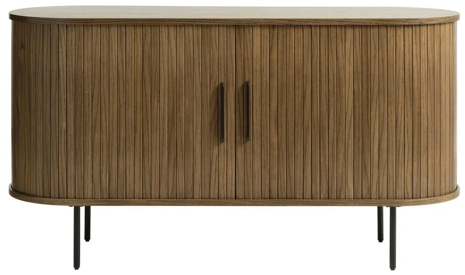 Barna alacsony komód tolóajtóval, tölgyfa dekorral 140x76 cm Nola – Unique Furniture