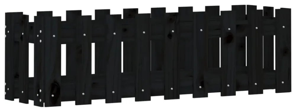 fekete tömör fenyőfa kerti magaságyás kerítéssel 100x30x30 cm
