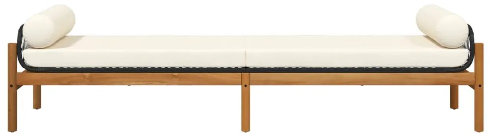 polyrattan akácfa kerti pad fekete párnával