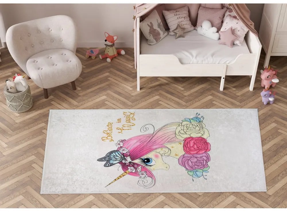 Elefántcsont színű mosható gyerek szőnyeg 100x160 cm Cute Unicorn – Vitaus