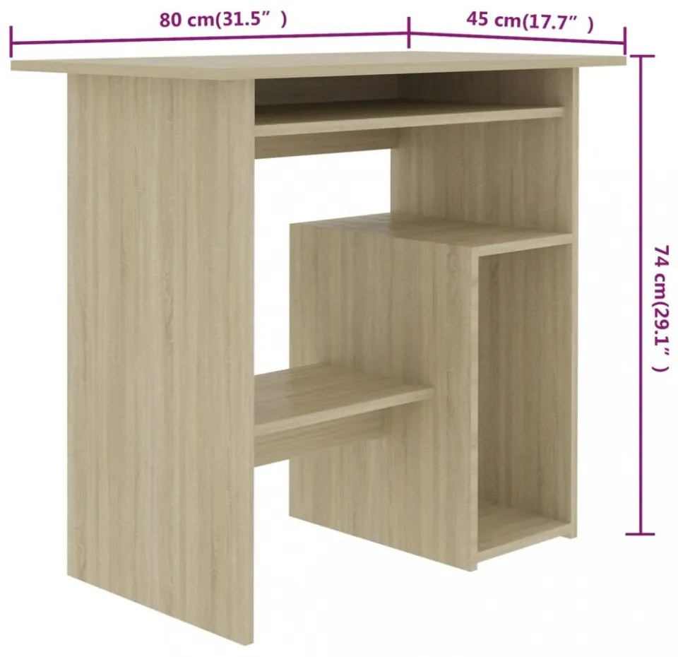vidaXL sonoma tölgy színű szerelt fa íróasztal 80 x 45 x 74 cm