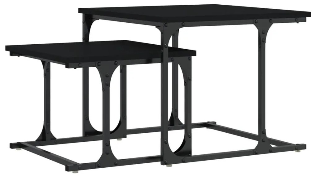 2 db fekete szerelt fa egymásba tolható dohányzóasztal