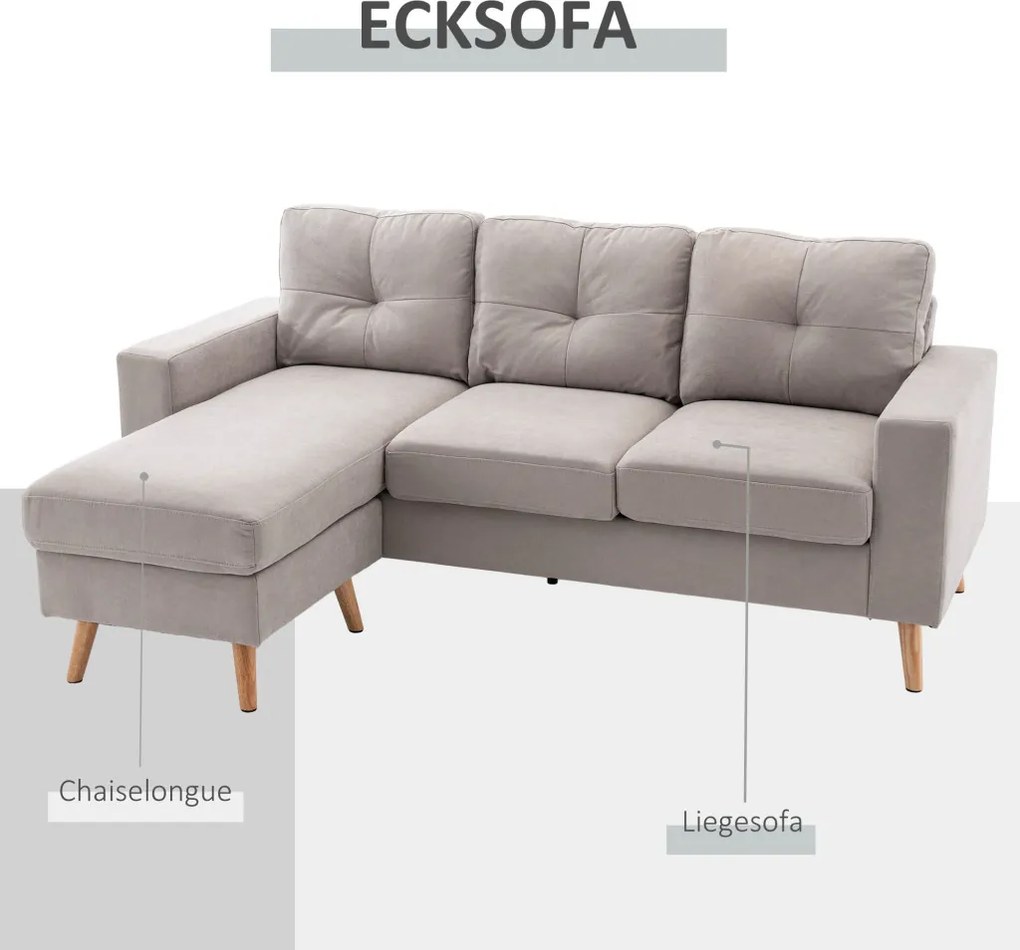 HOMCOM Sarokkanapé 3 személyes, vászonhatású, megfordítható heverő, világosszürke