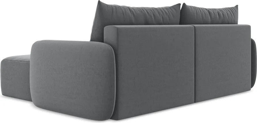 Szürke bársony kinyitható-tárolóhelyes sarokkanapé (jobb oldali-heverő résszel) Kalena – Makamii