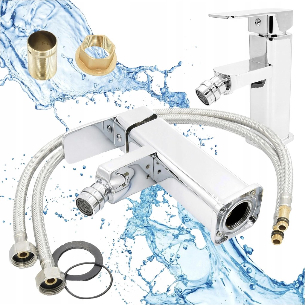 Bidé Csaptelep Króm Szett Sárgaréz Szögletes Fürdőszoba Caro Szett