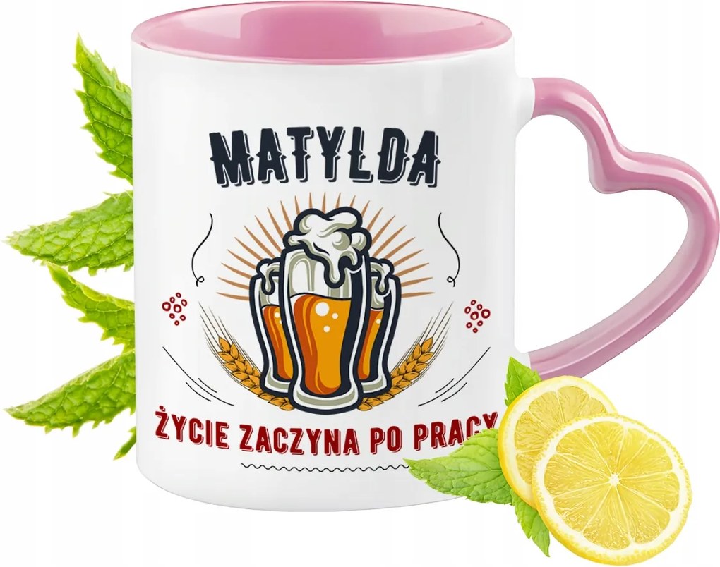 Bögre Matildának Rózsaszín Szív Alakú Füllel Kávé Ajándék