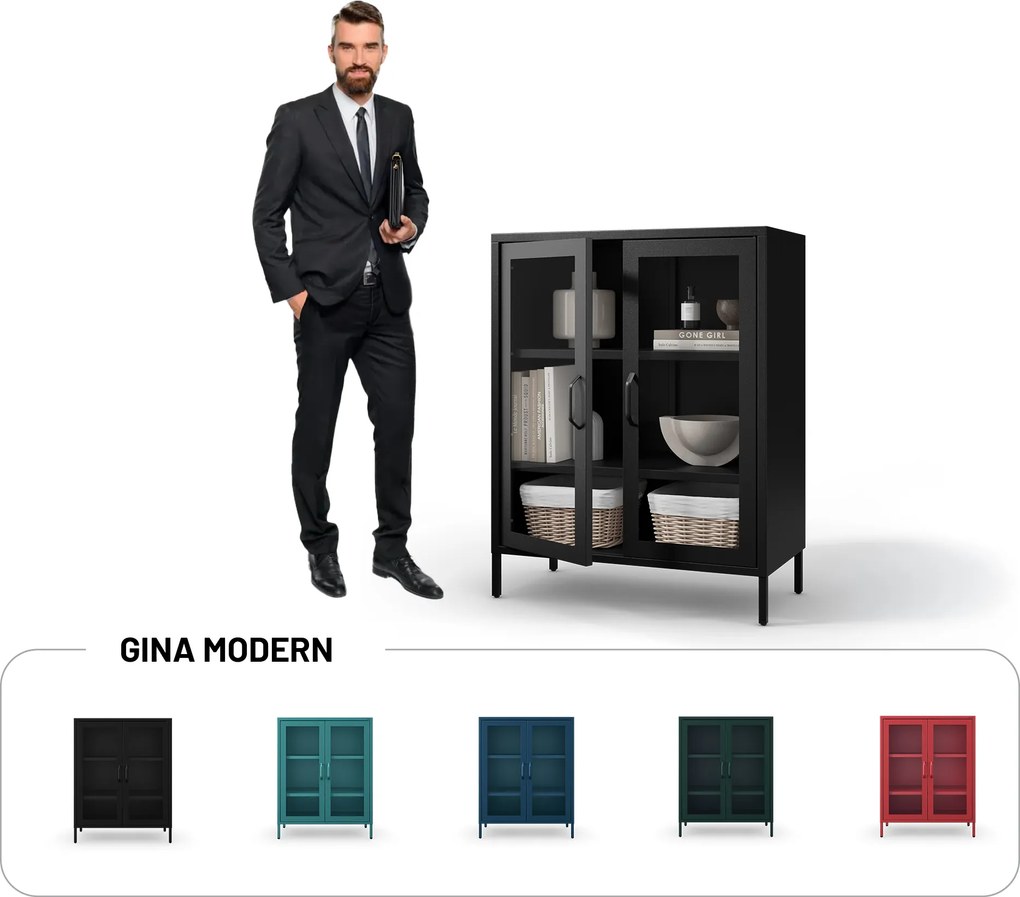 GINA Modern fekete alacsony üveges vitrin 800 x 1015 x 400 mm