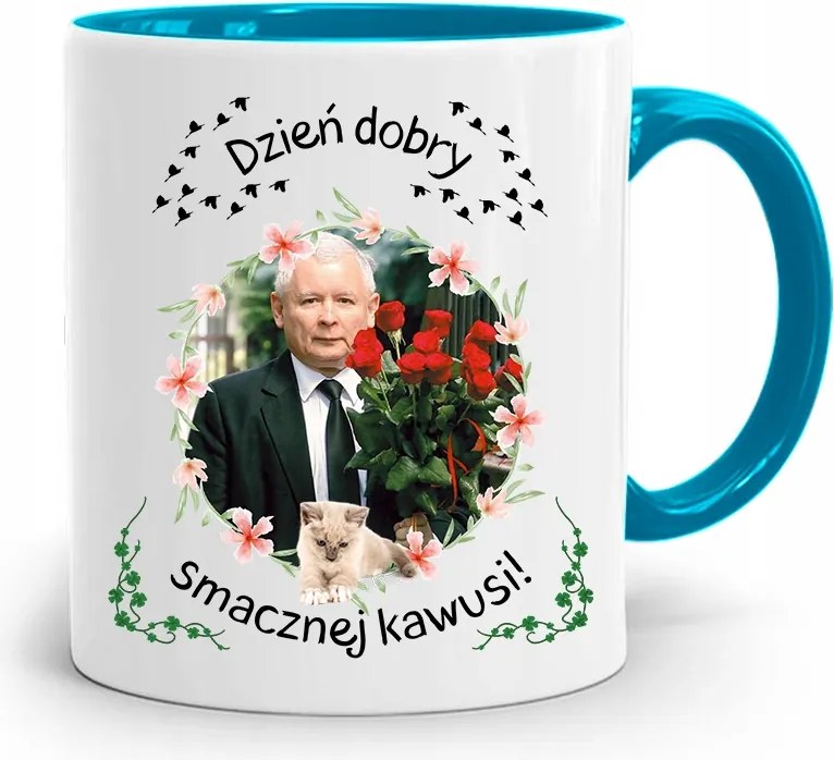 Kék Vicces Bögre Jaroslaw Kaczynski fényképes nyomattal