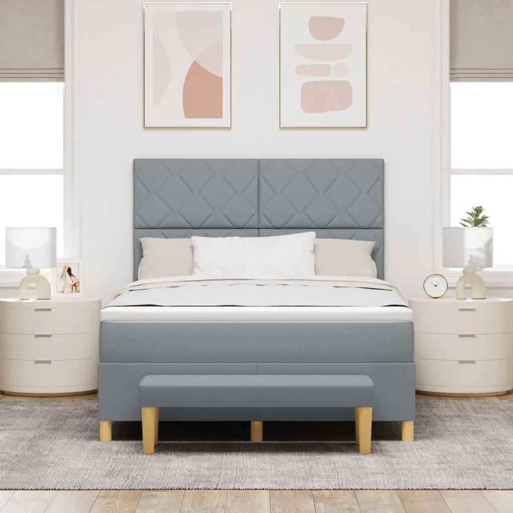 Box Spring Ágy Matracral és Padlóval Világosszürke 140x200 cm Szövet