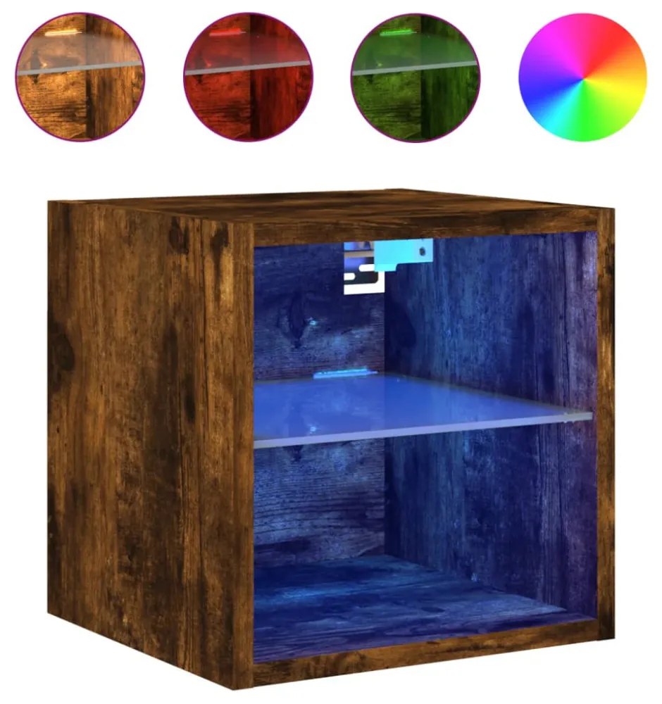 2 db füstös tölgy fali TV-szekrény LED-ekkel 30 x 28,5 x 30 cm