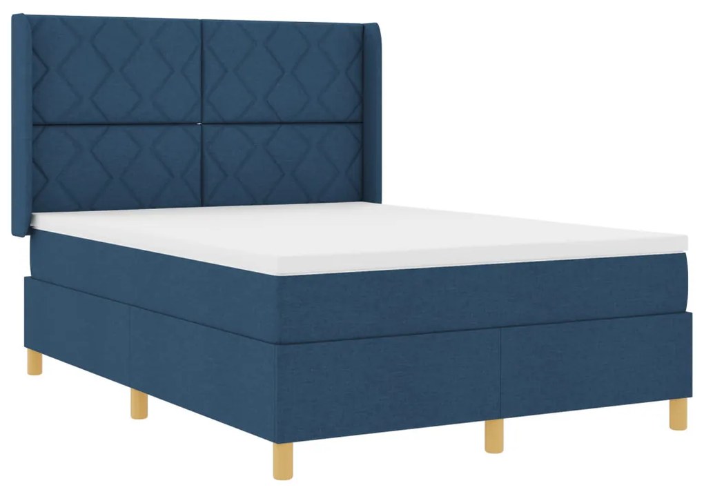 Boxspring Ágy Mattal és Kék LED-del 140x200 cm Szövet