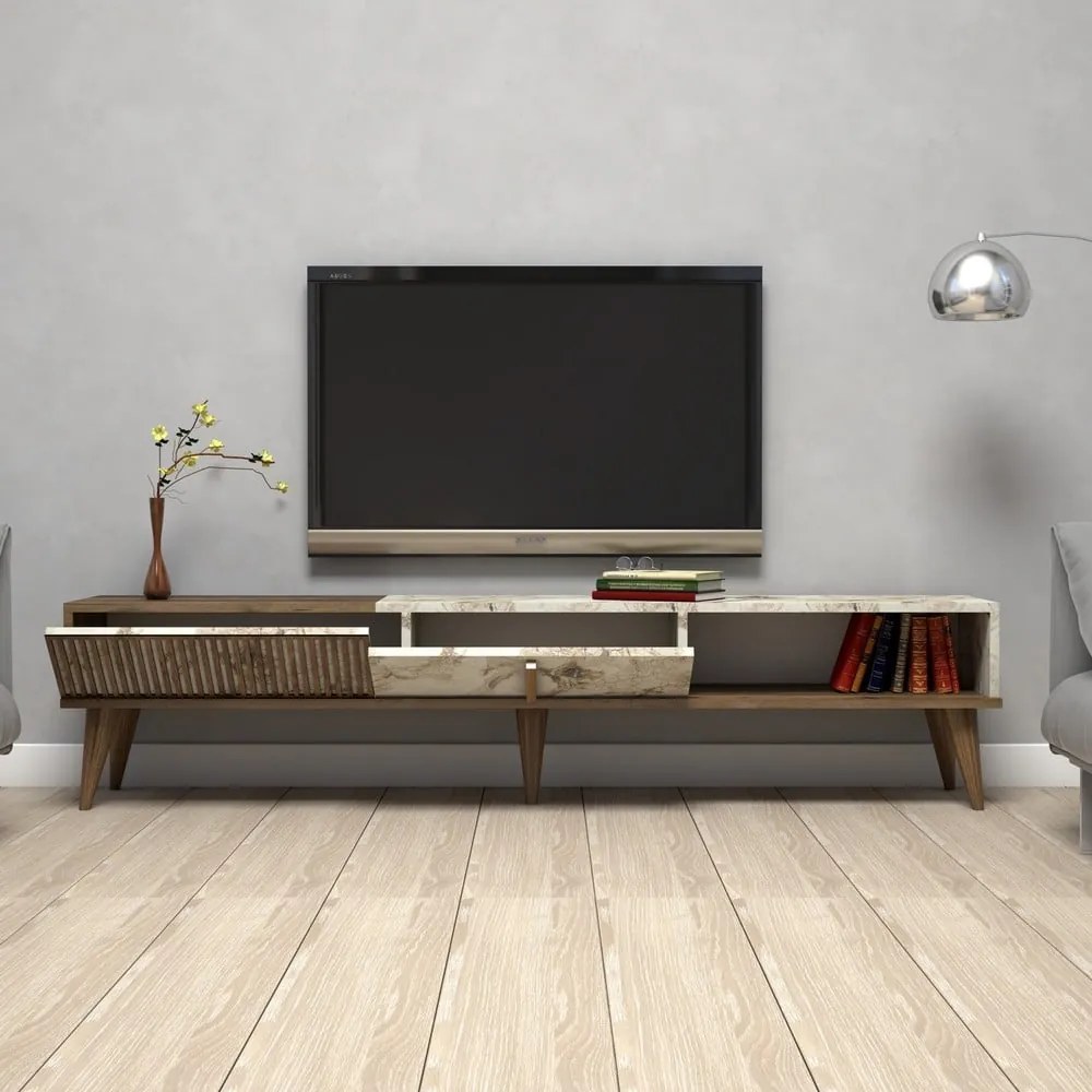 Natúr színű TV-állvány márvány dekorral 180x40 cm Milan – Kalune Design