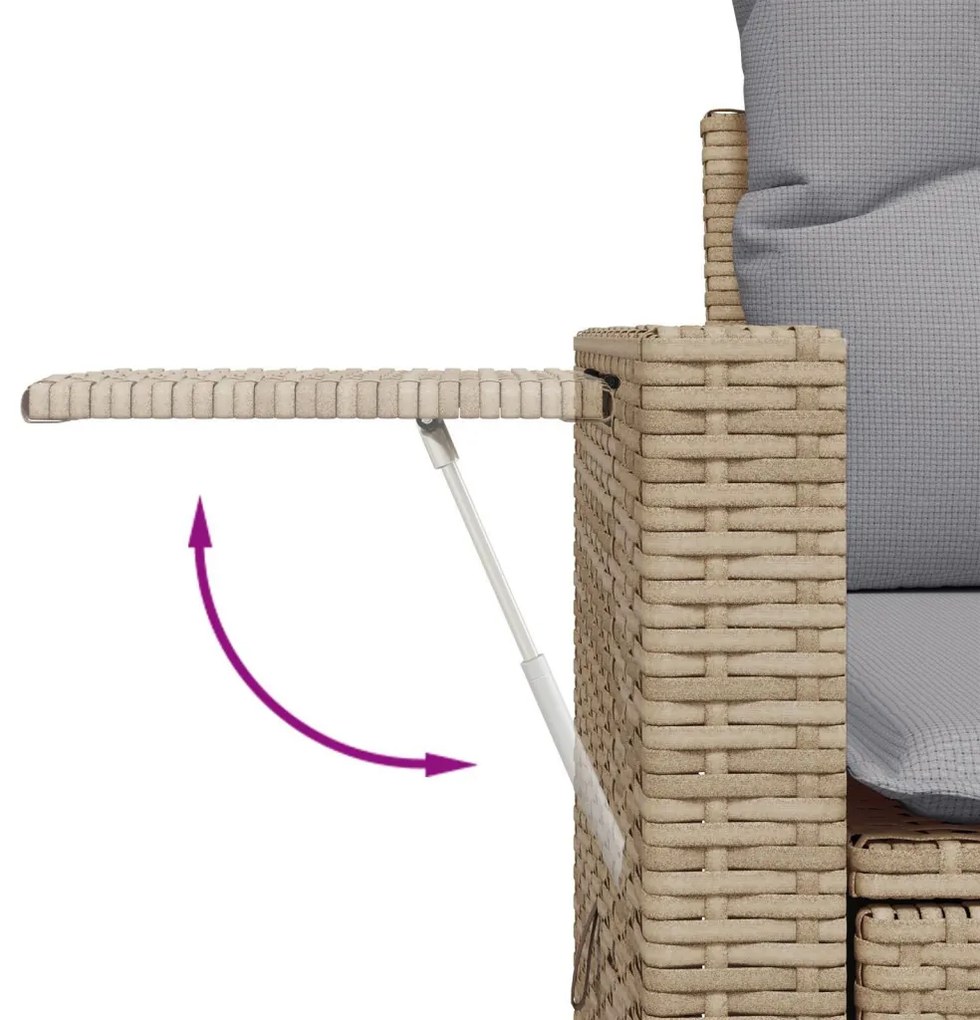 12 részes kerti sofa szett párnákkal bézs poli rattan anyagból, 3 részes kerti étkező szett párnákkal bézs poli rattan anyagból