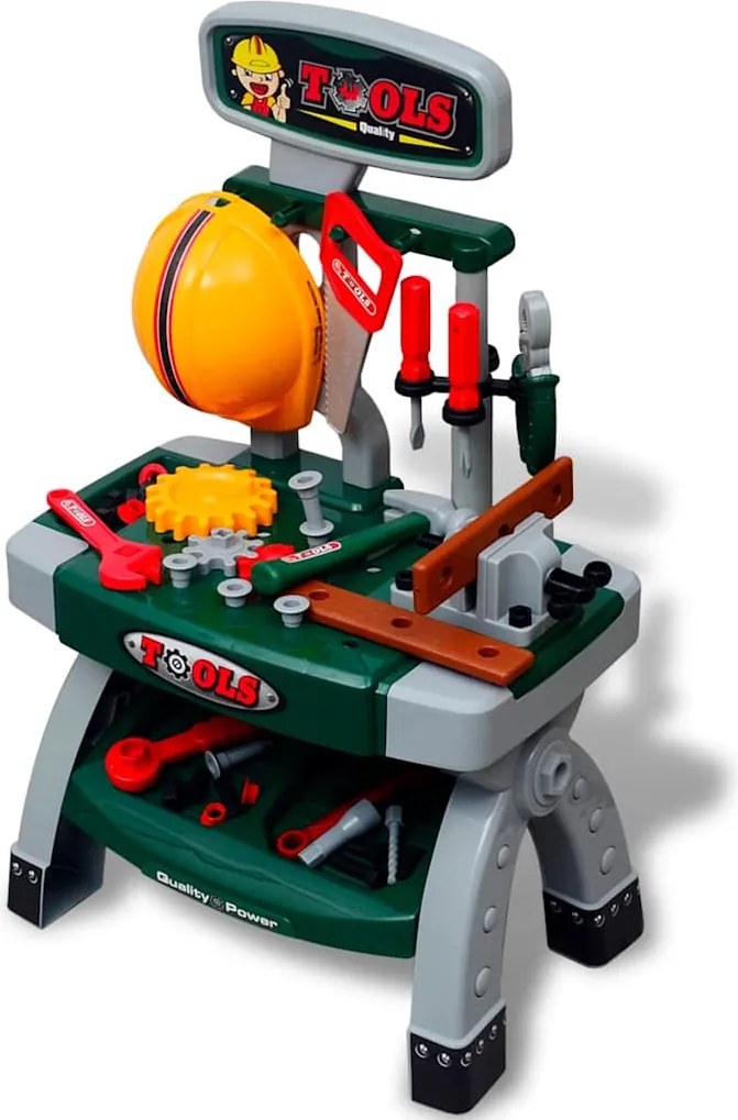 vidaXL Gyerek játék munkaasztal játék szerszámokkal zöld + szürke