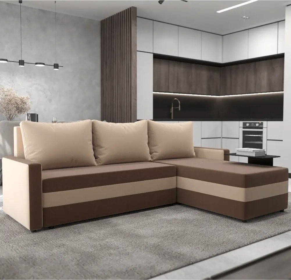 Univerzális ülőgarnitúra, barna/bézs, PAULITA NEW