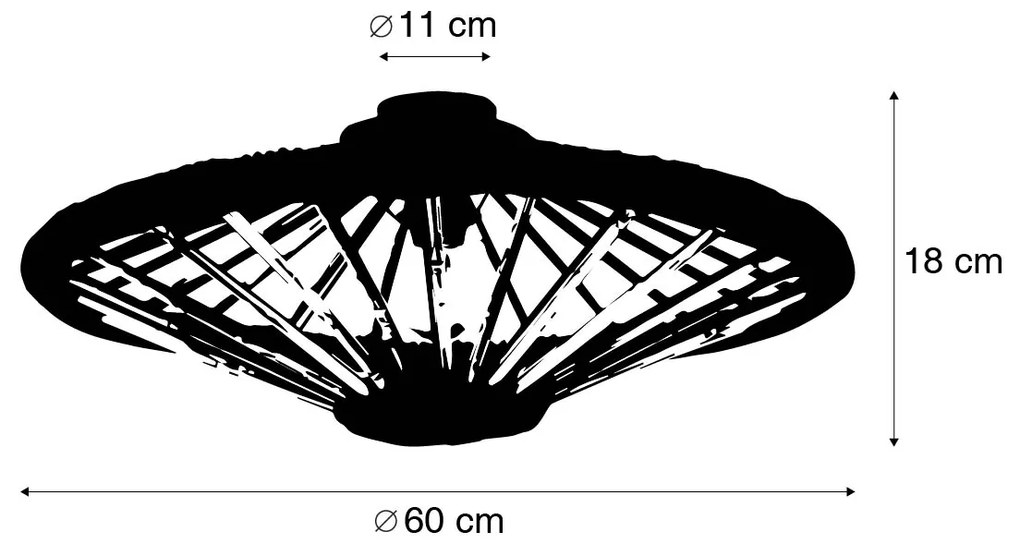 Keleti stílusú mennyezeti lámpa bambuszból feketével 60 cm - Evalin