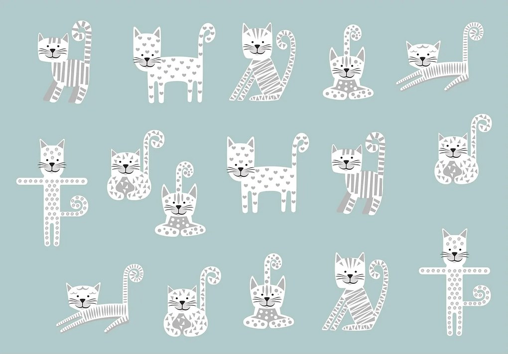 Tapéta Macskák a gyerekszobába vinil 368x280 tengeri minimalizmus scandi +ragasztó