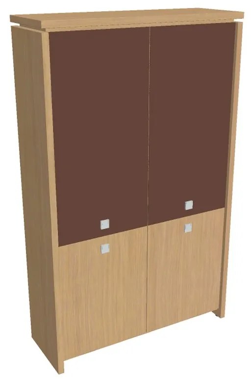 Verno magas szekrény 128 x 46 x 210 cm, kombinált ajtó, világos tölgy / barna