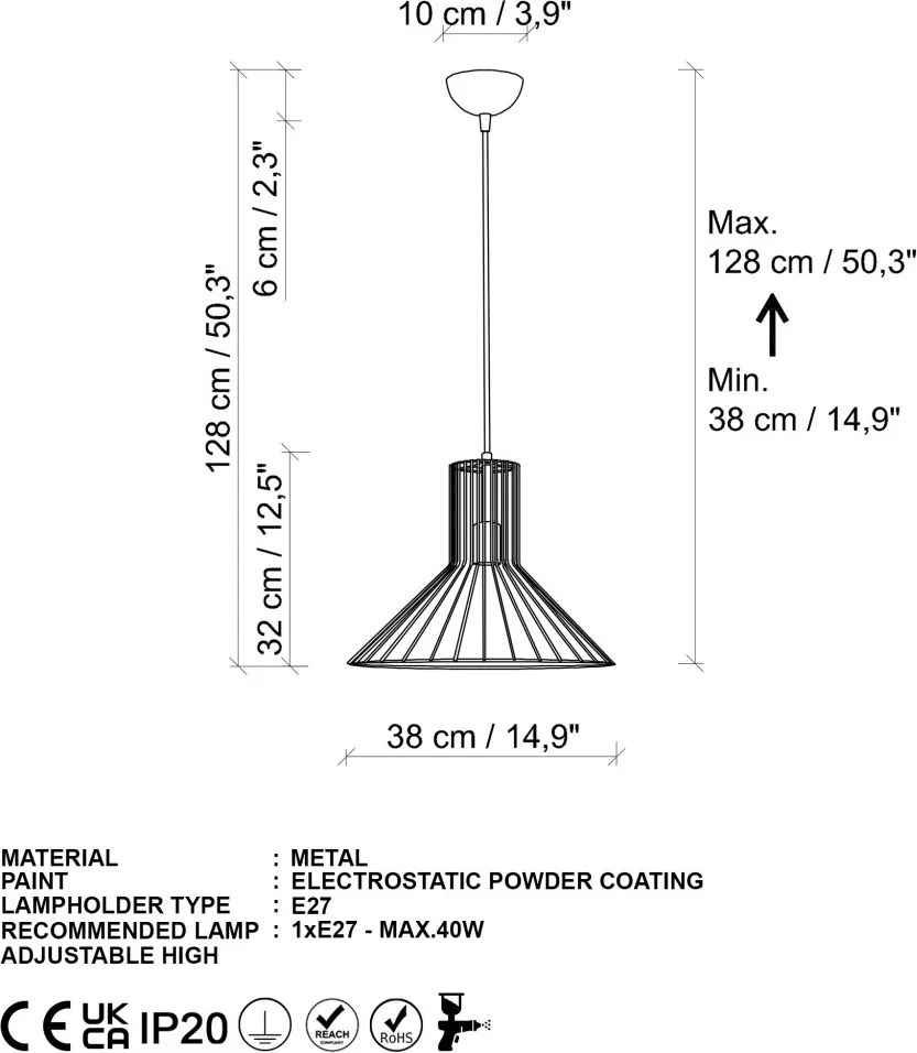 Tabut fém függőlámpa, Ø38 cm – TR527ABY3201