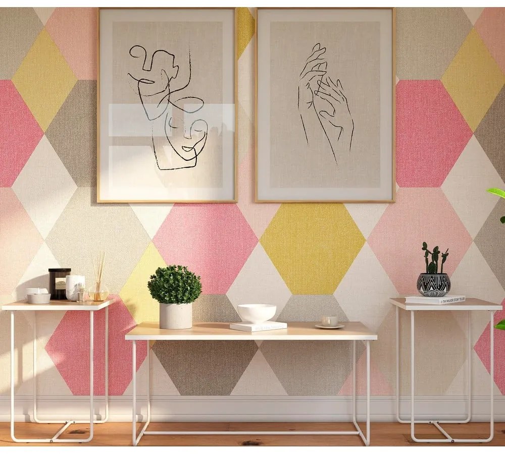 Fehér-natúr színű konzolasztal szett 3 db-os kőrisfa dekoros asztallappal 50x100 cm Dante – Støraa