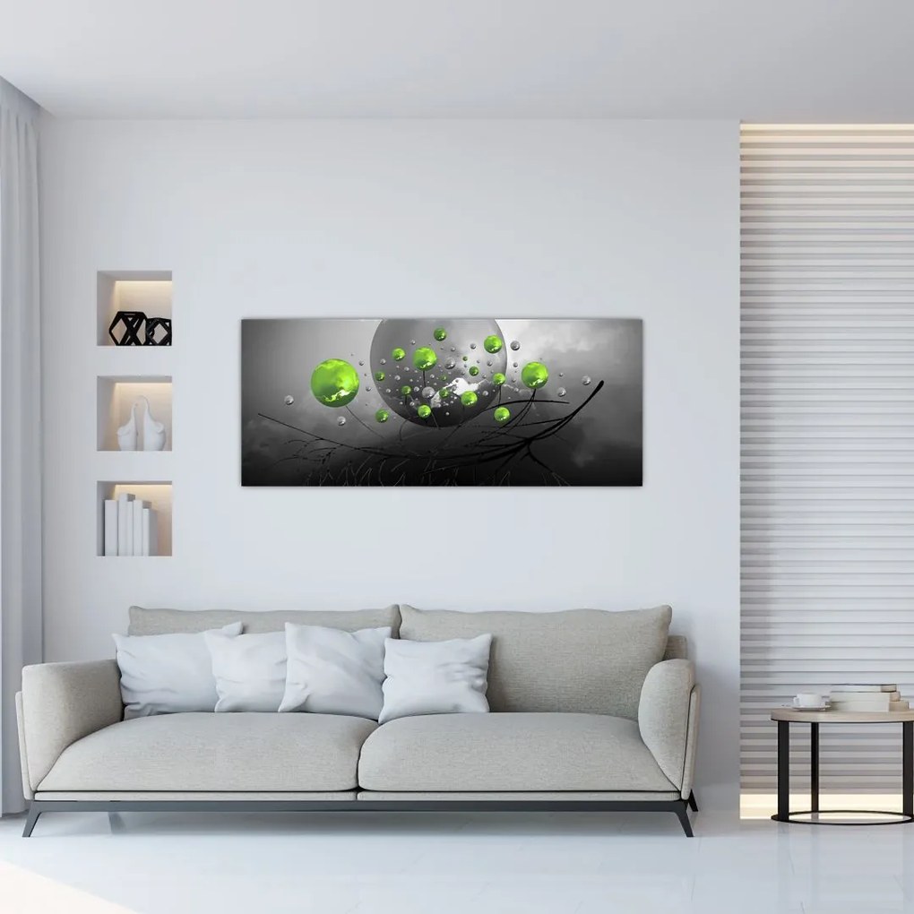 Zöld absztrakt gömbök képe (120x50 cm)